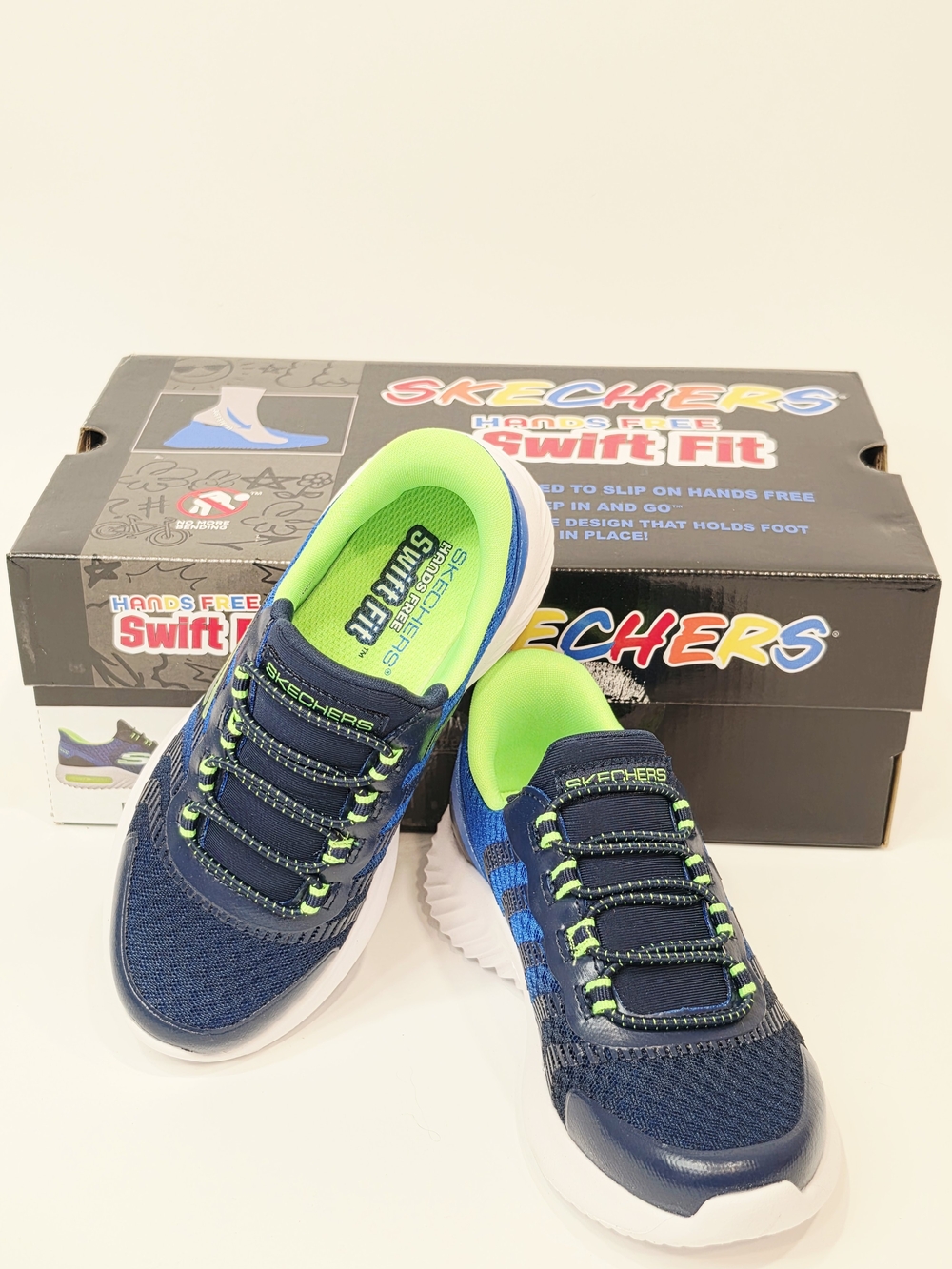 Skechers Kids' Navy & Green Swift Fit Slip-On Sneakers